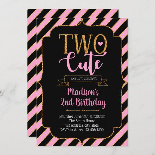 Glitter I m'n twee leuke uitnodiging (Voorkant / Achterkant)