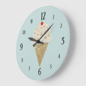 Glitter Ice Cream Cone Red Cherry on Blue Grote Klok (Hoek)