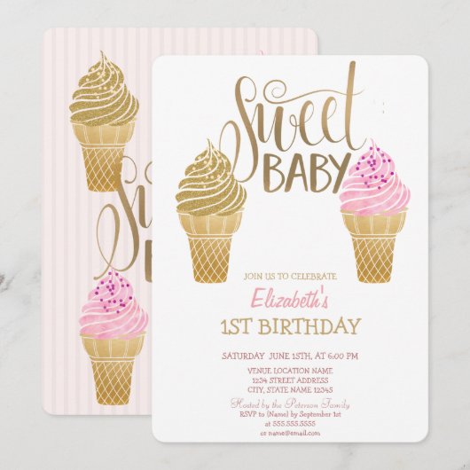 Glitter Ice Cream Macaroons gestreept op zaterdag Kaart (Voorkant / Achterkant)