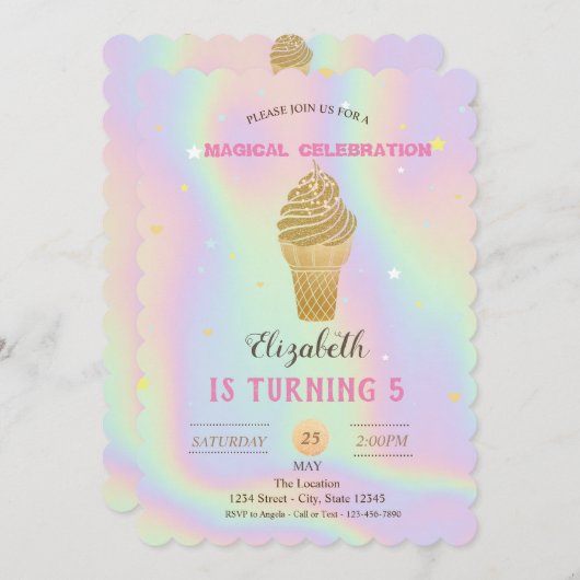 Glitter Ice crème Holographic Birthday Kaart (Voorkant / Achterkant)