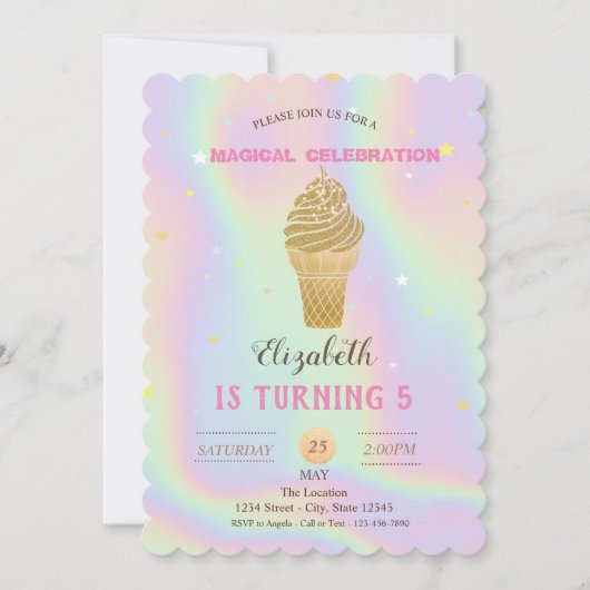 Glitter Ice crème Holographic Birthday Kaart (Voorkant)