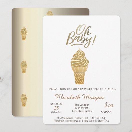 Glitter Ice crème Oh Baby Summer Baby shower Kaart (Voorkant / Achterkant)