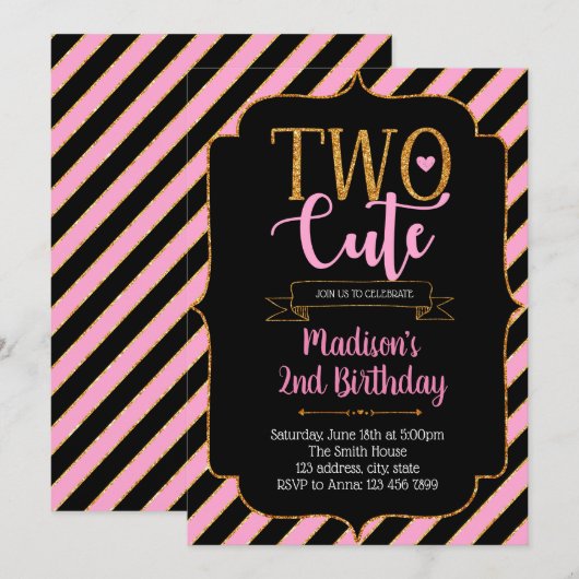 Glitter Ik ben twee cute feest uitnodiging (Voorkant / Achterkant)