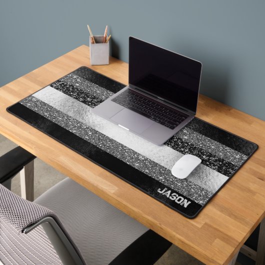 Glitter in zwart en zilver bureaumat (Kantoor 2)