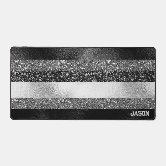 Glitter in zwart en zilver bureaumat (Voorkant)