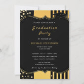 Glitter ingelijst Zwart Goud Afstuderen Invitation (Voorkant)