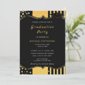 Glitter ingelijst Zwart Goud Afstuderen Invitation (Staand voorkant)