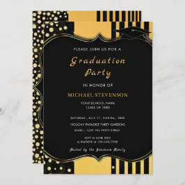 Glitter ingelijst Zwart Goud Afstuderen Invitation