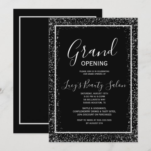 Glitter ingelijst zwart-wit Grand Opening Kaart (Voorkant / Achterkant)