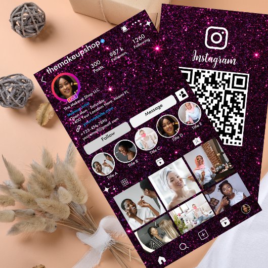 Glitter Instagram Donkerpaars Visitekaartje