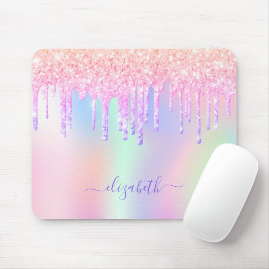 Glitter Iridescent unicorn regenboogmonogram Muismat (Met muis)