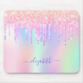 Glitter Iridescent unicorn regenboogmonogram Muismat (Voorkant)