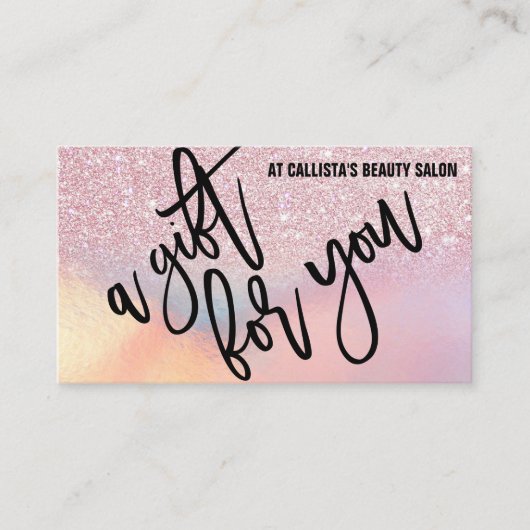 Glitter iriserende cadeaubon visitekaartje (Voorkant)