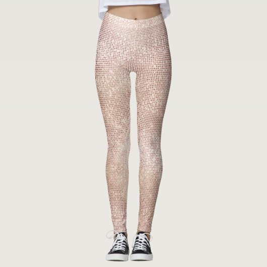 Glitter Ivory Brush Faux Pink Rose Gold Sparkly Leggings (Voorkant)