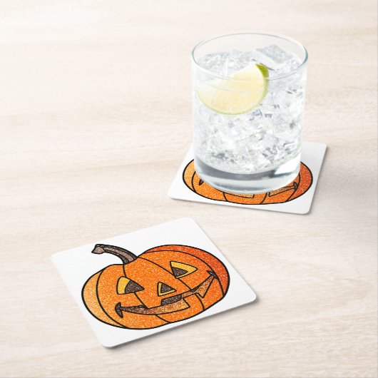 Glitter Jack O'Lantern Kartonnen Onderzetters (Insitu)