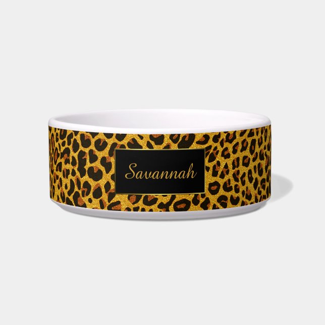 Glitter Jaguar Print Custom Cat Bowl Voerbakje (Voorkant)