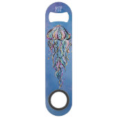 *~* Glitter Jelly Fish Blue Abstracte Waterverf Speed Flessenopener (Voorkant)