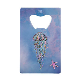 *~* Glitter Jelly Fish Star Blue Waterverf Creditkaart Flessenopener
