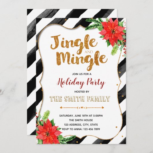 Glitter jingle en mingle feest uitnodiging (Voorkant / Achterkant)