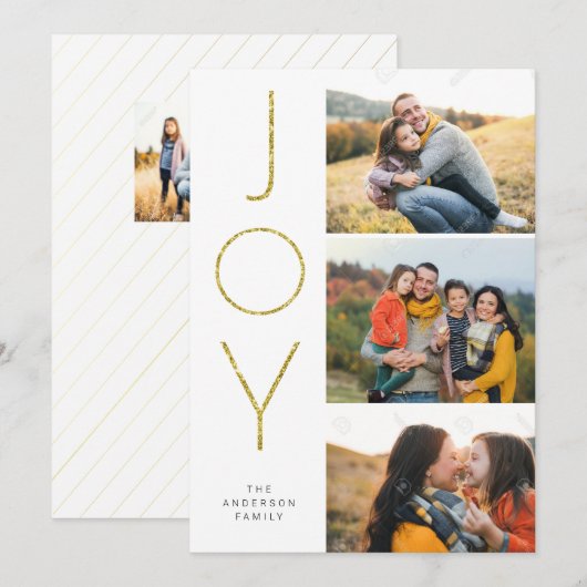 Glitter JOY 3 Gestapelde Afbeeldingen Feestdagenkaart (Voorkant / Achterkant)