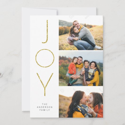 Glitter JOY 3 Gestapelde Pix Feestdagenkaart (Voorkant)