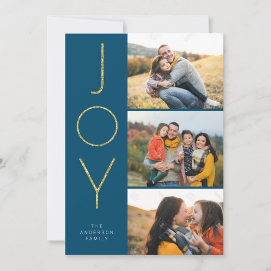 Glitter JOY 3 Gestapelde pixels Feestdagenkaart (Voorkant)