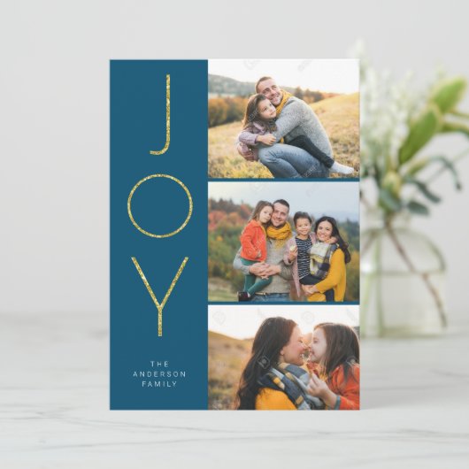 Glitter JOY 3 Gestapelde pixels Feestdagenkaart (Staand voorkant)