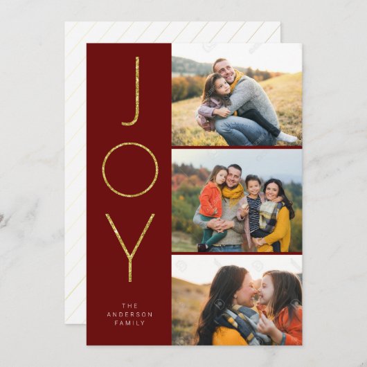 Glitter JOY 3 Gestapelde pixels Feestdagenkaart (Voorkant / Achterkant)