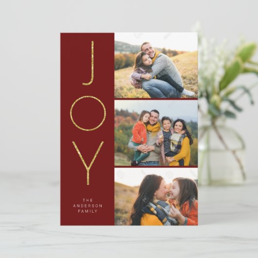 Glitter JOY 3 Gestapelde pixels Feestdagenkaart (Staand voorkant)