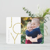 Glitter JOY Photo Holiday Card Feestdagenkaart (Staand voorkant)