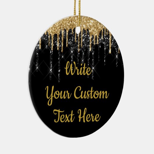 Glitter Jubileum met zwarte en gouden riem Keramisch Ornament (Rechts)