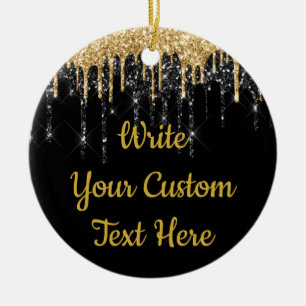 Glitter Jubileum met zwarte en gouden riem Keramisch Ornament
