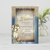 Glitter Jurk, Ballonnen, Blauw Metallic 60e Verjaa Kaart (Staand voorkant)