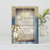 Glitter Jurk, Ballonnen, Blauw Metallic 85e Verjaa Kaart (Staand voorkant)