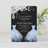 Glitter Jurk Blauw Boho Bloemen Kaart (Staand voorkant)