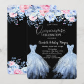 Glitter jurk blauw roze bloemen kaart (Voorkant / Achterkant)