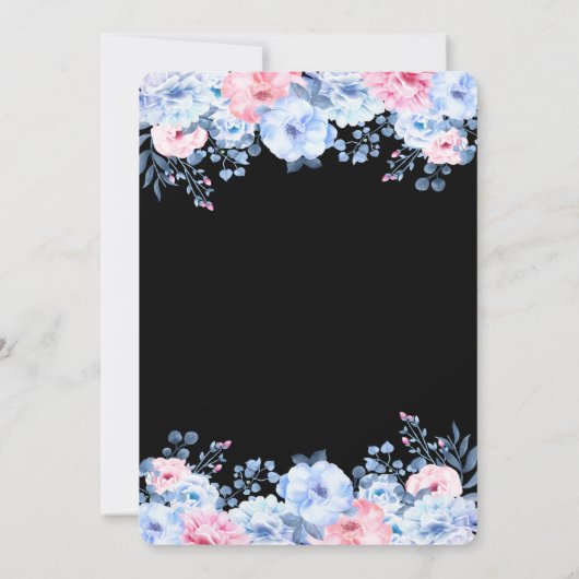 Glitter jurk blauw roze bloemen kaart (Achterkant)