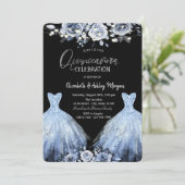 Glitter Jurk Blauwe Bloemen Kaart (Staand voorkant)