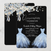 Glitter Jurk Blauwe Boho Bloemen Kaart (Voorkant / Achterkant)