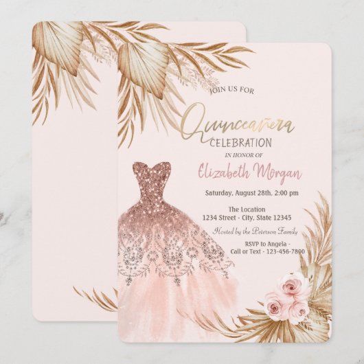  Glitter Jurk Boho Flowers Quinceañera Kaart (Voorkant / Achterkant)