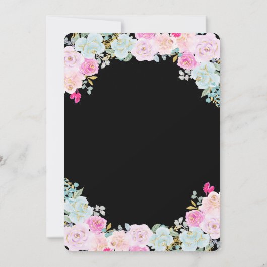 Glitter jurk chique blauw roze bloemen kaart (Achterkant)