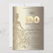 Glitter jurk, diamanten champagne 100e verjaardag kaart (Voorkant)