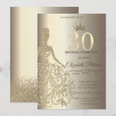 Glitter jurk, diamanten champagne 30e verjaardag kaart (Voorkant / Achterkant)