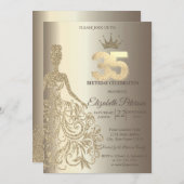 Glitter jurk, diamanten champagne 35e verjaardag kaart (Voorkant / Achterkant)