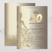 Glitter jurk, diamanten champagne 40e verjaardag kaart (Voorkant / Achterkant)