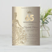 Glitter jurk, diamanten champagne 65e verjaardag kaart (Staand voorkant)