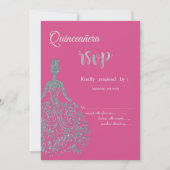 Glitter jurk Fuschia Quinceanera RSVP uitnodiging (Voorkant)