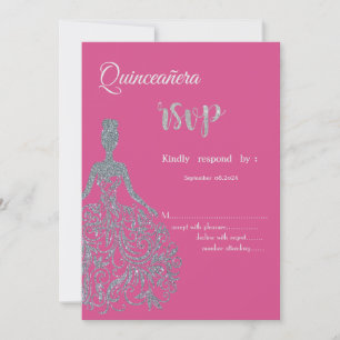 Glitter jurk Fuschia Quinceanera RSVP uitnodiging
