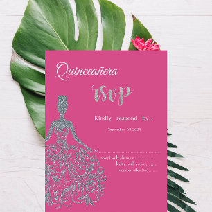 Glitter Jurk Fuschia Quinceanera RSVP Uitnodiging