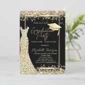 Glitter Jurk Goud Confetti Afstuderen Kaart (Staand voorkant)